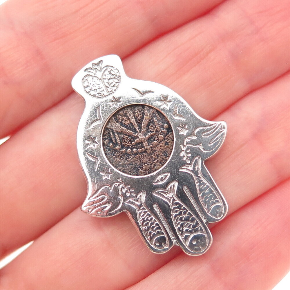 Alexander Wolfe Sterling Vintage High Priest Yonatan Coin Hamsa Slide Pendant